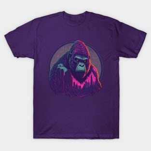 Vaporwave Gorilla Overlooking City T-Shirt